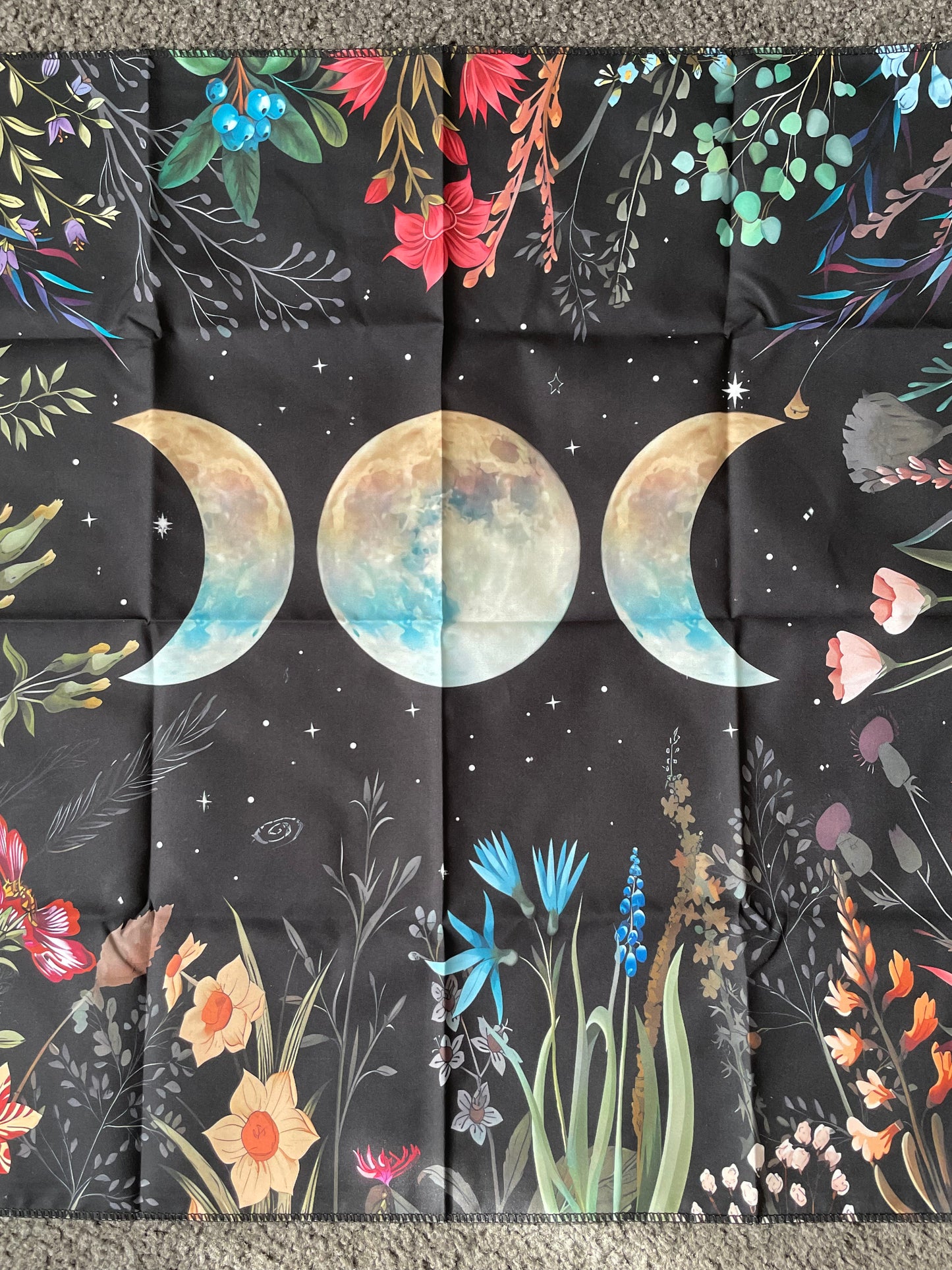 Altar Cloth with Triple Moon and Floral Design