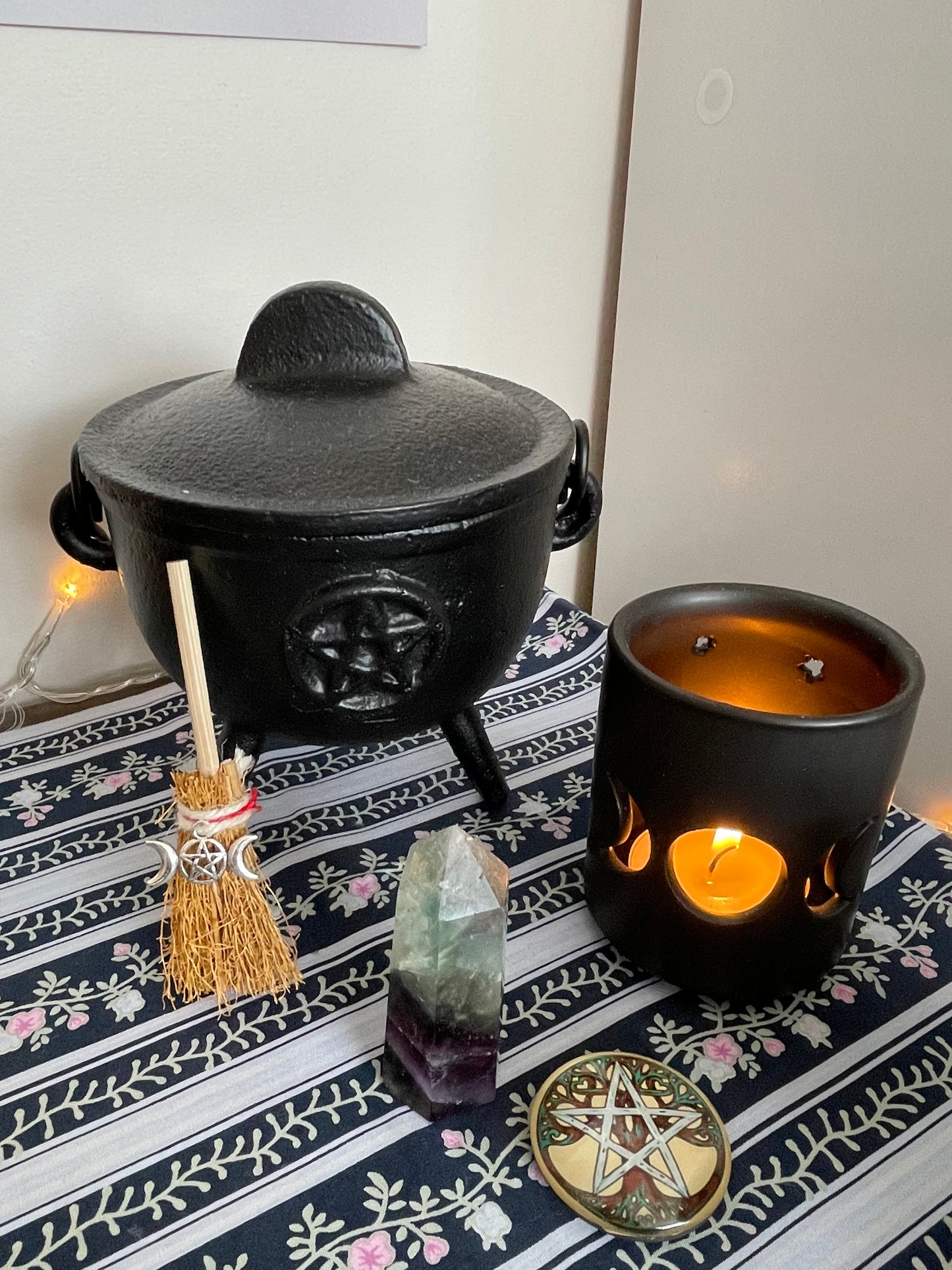 Mini Altar Broomstick: Triple Moon Goddess