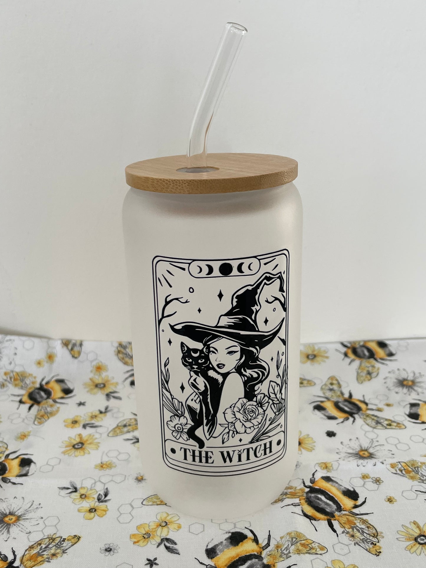 Witchy Tarot-Themed Frosted Glass Tumbler Set With Straw