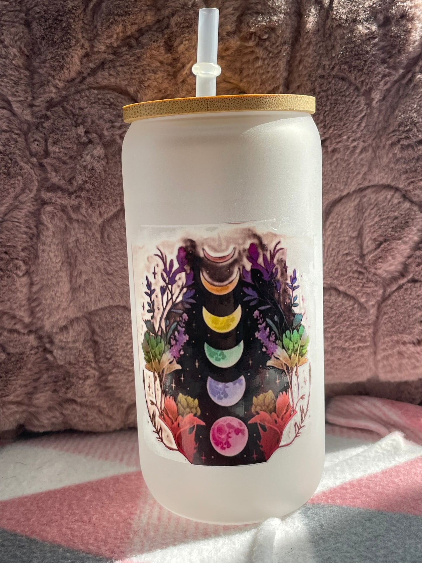 Moon and Flowers Glass Tumbler set with Straw