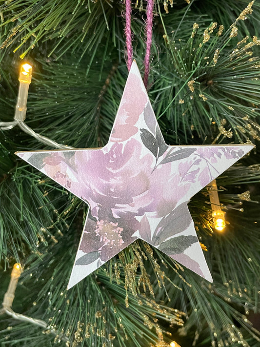 Wooden Star Decoration: Pink Floral