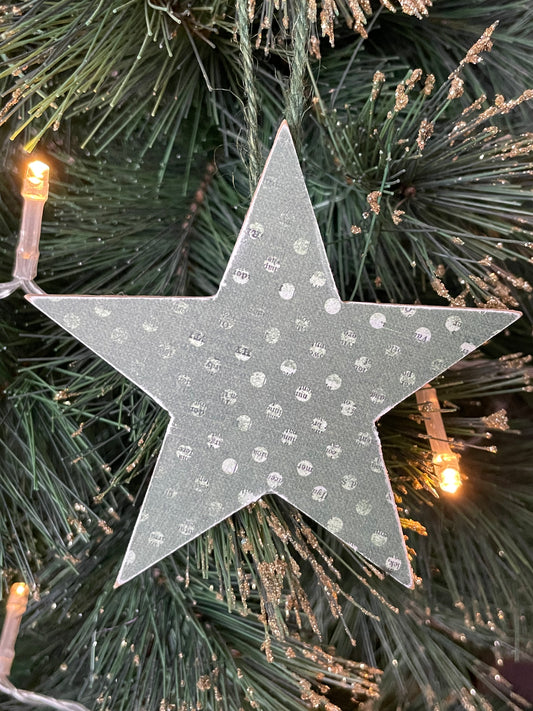 Wooden Star Decoration: Green and White polka dots