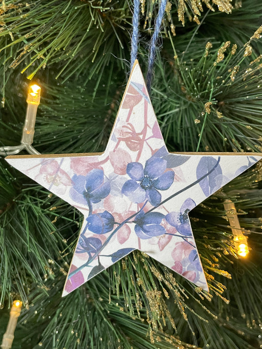 Wooden Star Decoration: Pink and Blue Floral