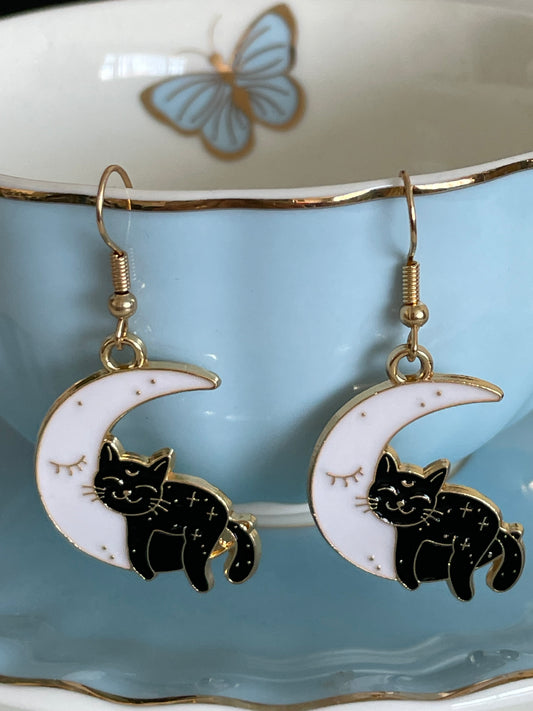 Cat and Moon Earrings