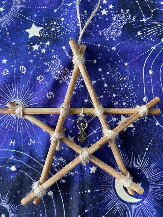 Small Wooden Pentagram- Goddess Charm