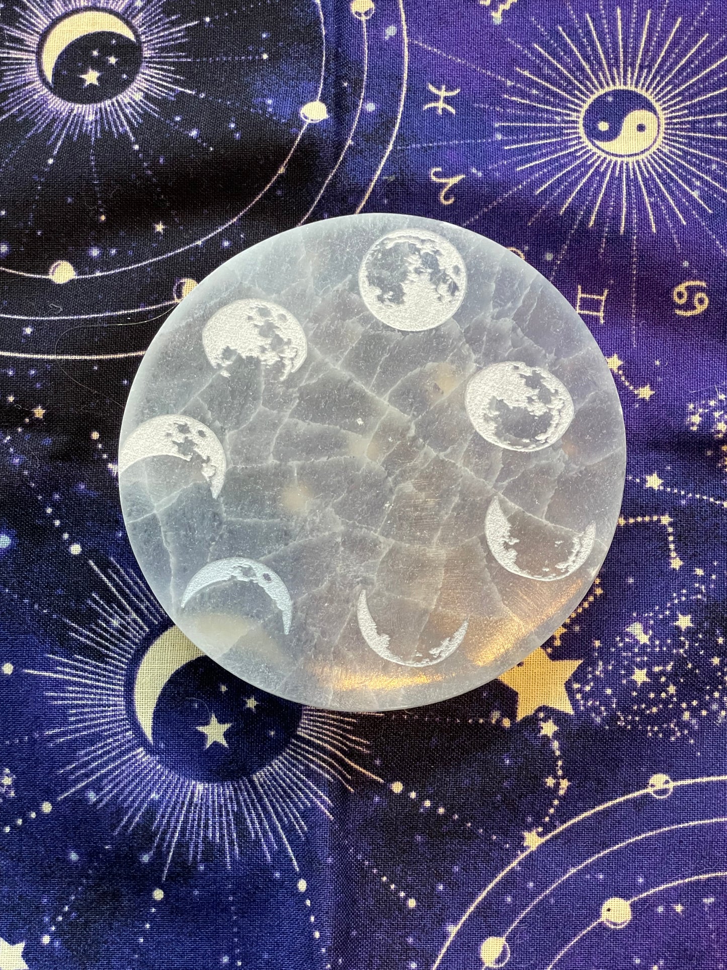 Selenite Disc with Moon Phase