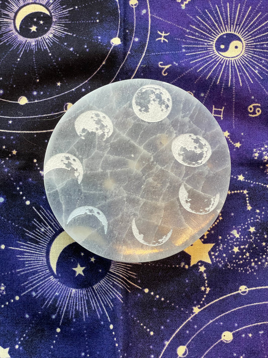 Selenite Disc with Moon Phase