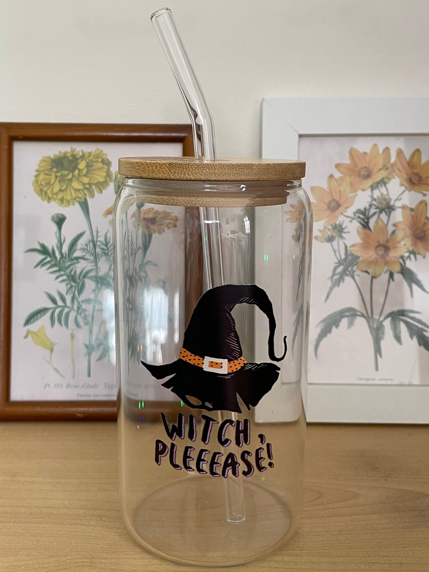 Witch Please Glass Tumbler with Straw and Lid