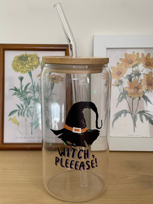 Witch Please Glass Tumbler with Straw and Lid