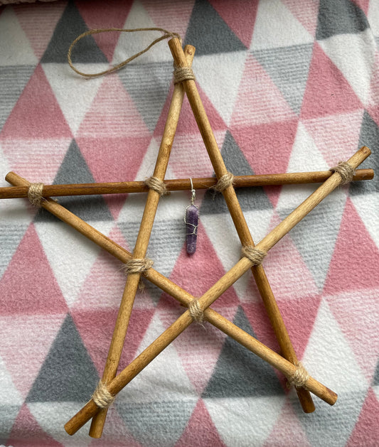 Large Pentagram with Lepidolite Crystal