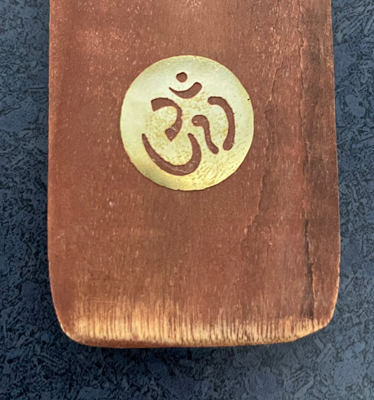 Basic Wooden Incense Burner with Inlay - Om